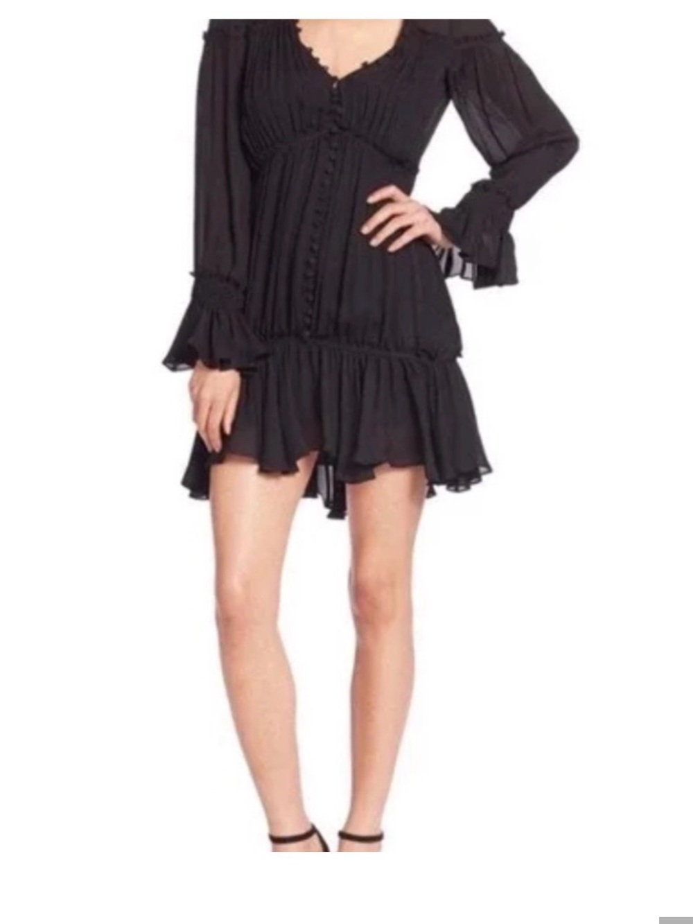 cinq a sept Black V-Neck Ruffle Mini Dress